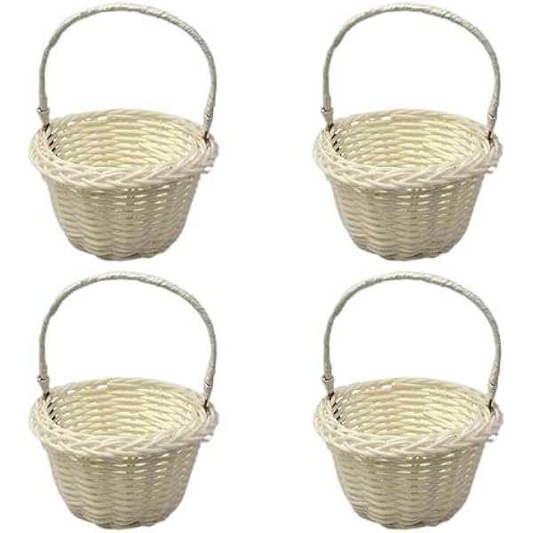 wonima44 Set of 4 Handheld Rattan Basket Delicate Miniature Handwoven Baskets Ornament for Bedroom Charm and Present Giving