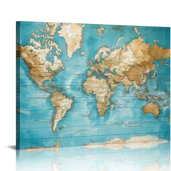 Nawypu World Map Wall Art Vintage Photos World Map Poster Nautical Office Art Canvas Wall Art Modern Framed Art Map of The World Painting Canvas Art Canvas Prints for Living Room Travel