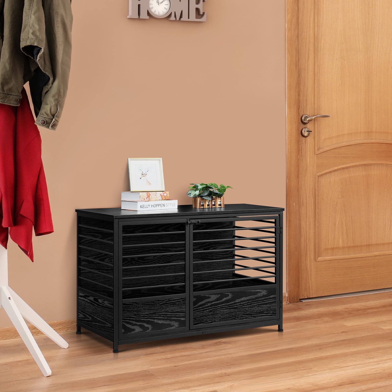 Large Dog Crate Cage Living Room Side End Table, Black