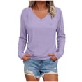 thumbnail image 3 of Horkkom Long Sleeve Shirts for Women Solid Color V Neck T Shirts Casual Loose Basic Tees M, 3 of 8