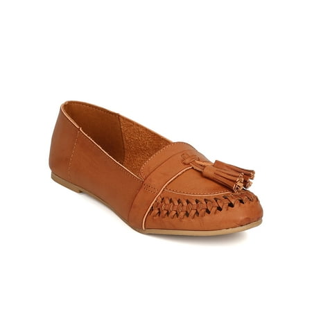 

New Women Qupid State-10 Leatherette Tasseled Weaved Slip On Loafer
