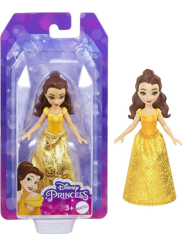 Disney Princess Belle Small Doll, Brown Hair & Purple Eyes, Signature Look with Yellow Gown