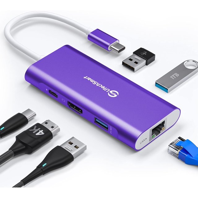 UtechSmart USB C Hub, USB C Ethernet Multiport Adapter, 6 In 1 USB C to Dock Compatible for Pro/Air, Chromebook
