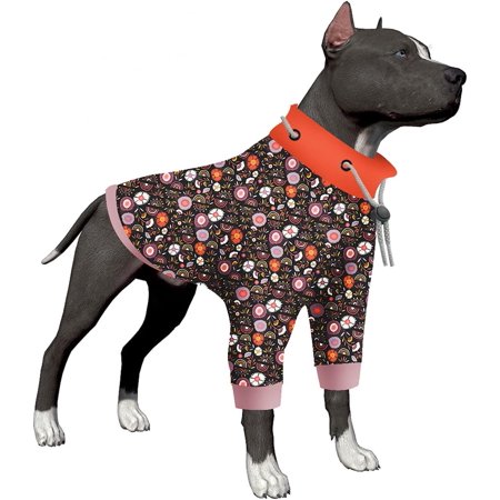 Dog Pajamas with UV Protection, Post-Operative Protection, 2 Leg Coverage Jumpsuit, Stretchable Round Neck with Drawstring, Abstract Flower Prints Pet Clothes