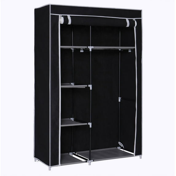 Zimtown 64" Portable Closet Storage Organizer Clothes Wardrobe Shoe Rack Shelves Black