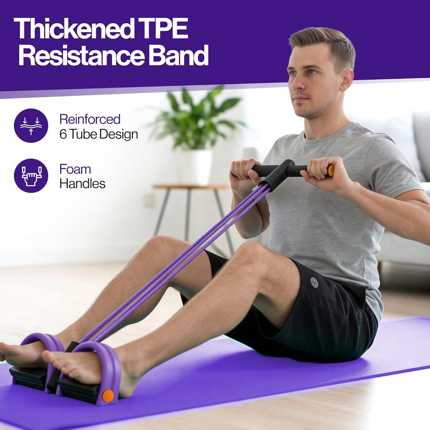 JJEAN-Pedal Resistance Band with Handle, 6 Tube Multifunction Foot Pedal Resistance Band, Arm & Waist Training Tummy Trimmer Ab Workout Equipment for Home Gym Men Women