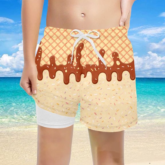 Boys Swim Trunks Summer Beach Shorts Gradient Ice Plaid Print Youth Quick-Dry Elastic Waist Pool OutdoorMulticolour5-6 Years