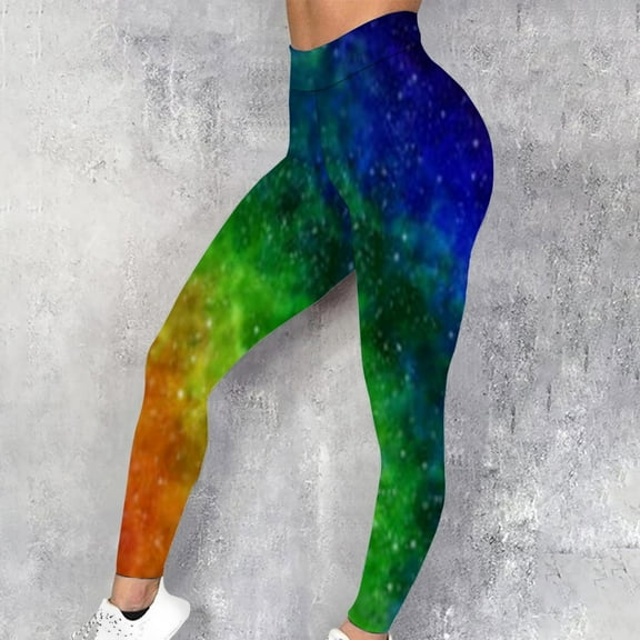 Titcea Yoga Shorts for Women High Waisted Hip Lifting Gradient Printed Stretch Fitness Biker Shorts Running Cycling Workout Athletic Yoga Shorts, Gifts for Her