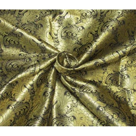 Brocade fabric black x metallic gold color 44quot; wide