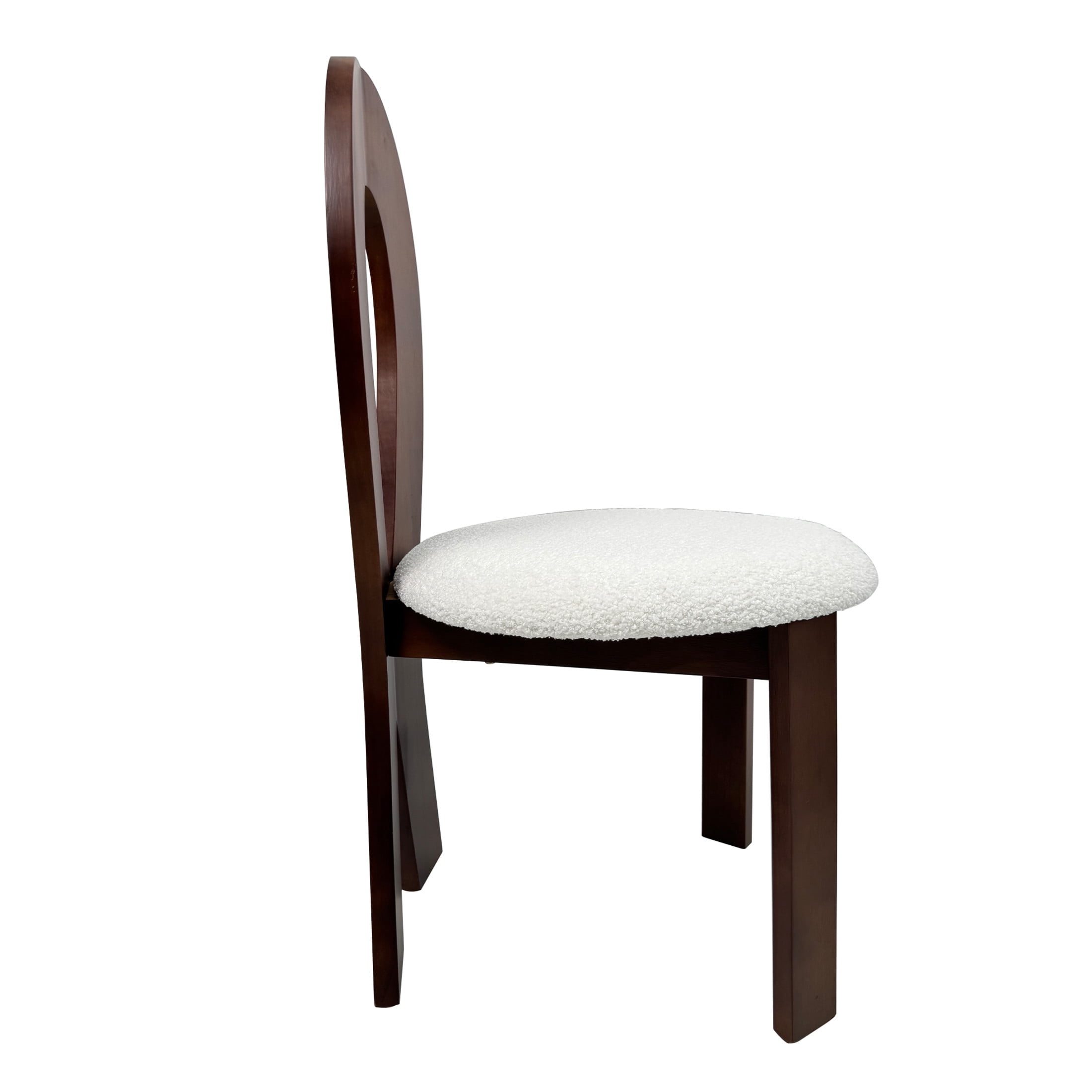 Noble House Set of 2 Dining Chairs with Ribbon-Cross Backrest, White Teddy Velvet Upholstered Cushions, Brown