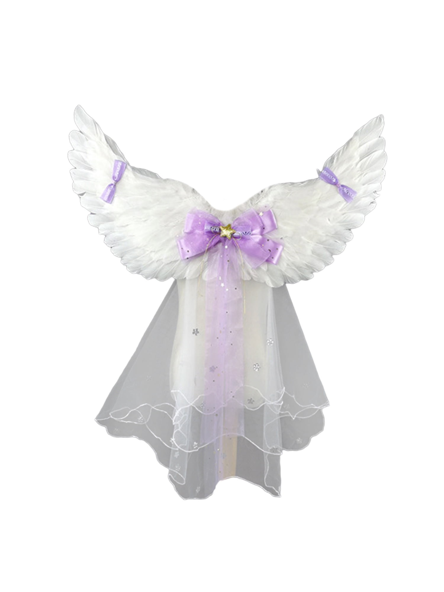 GXFC Angel Wings+Sequined Ribbon Bow + Veil for Christmas Halloween