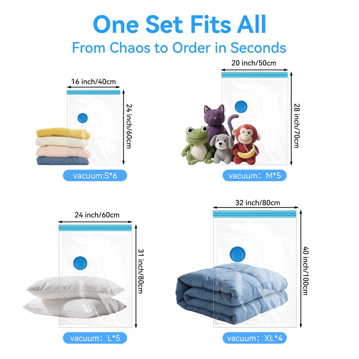 20 Pack Vacuum Storage Bags with Electric Pump,Space Saver Bags(6 Small,5 Medium,5 Large,4 Jumbo),Vacuum Sealer Bags for Clothes, Mattress, Blanket, Duvets, Pillows, Comforters,Travel