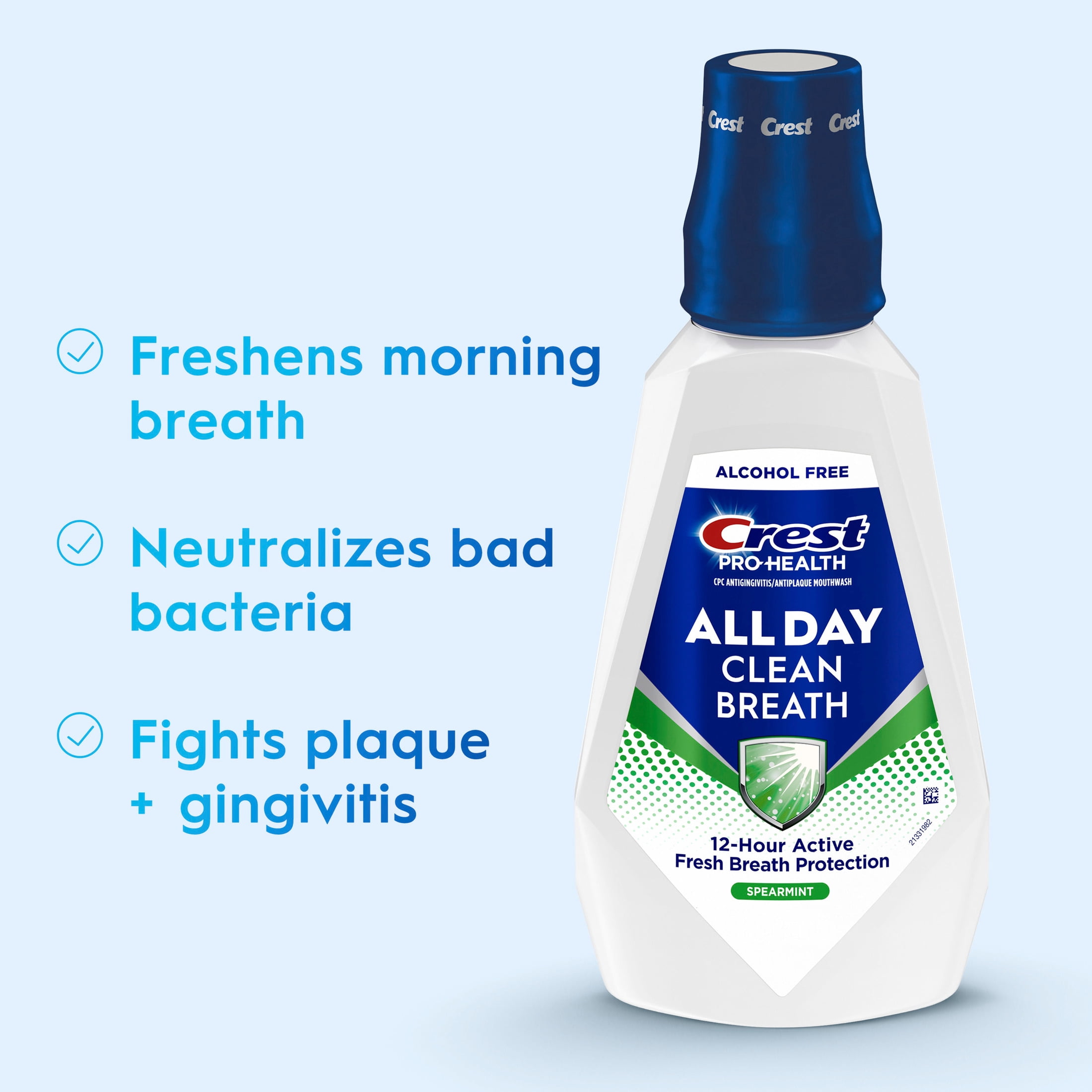 (4 pack) Crest Mouthwash Pro Health All Day Clean Breath, Fresh Breath Protection, Alcohol Free, Antigingivitis/Antiplaque, Spearmint Flavor, 1 L (33.8 fl oz)