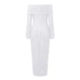 thumbnail image 5 of FEIFLY Women Elegant Off Shoulder Dress Long Sleeve Button Down Split Ruffle Bodycon Midi Dresses Solid Color Festival Clothing, 5 of 5
