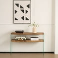 thumbnail image 2 of CQSXDA MDF Console Table With Walnut Tempered Glass Top, Large Entry Side Table For Living Room Storage, 2 of 6