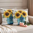 thumbnail image 2 of Sunflower Outdoor Waterproof Pillow Covers, Blue Bottle Yellow Floral Country Woodgrain Decorative Square Throw Pillowcase Sofa Cushion Sham for Patio/Couch/Chair, 24"x24" 2 Pack, 2 of 8