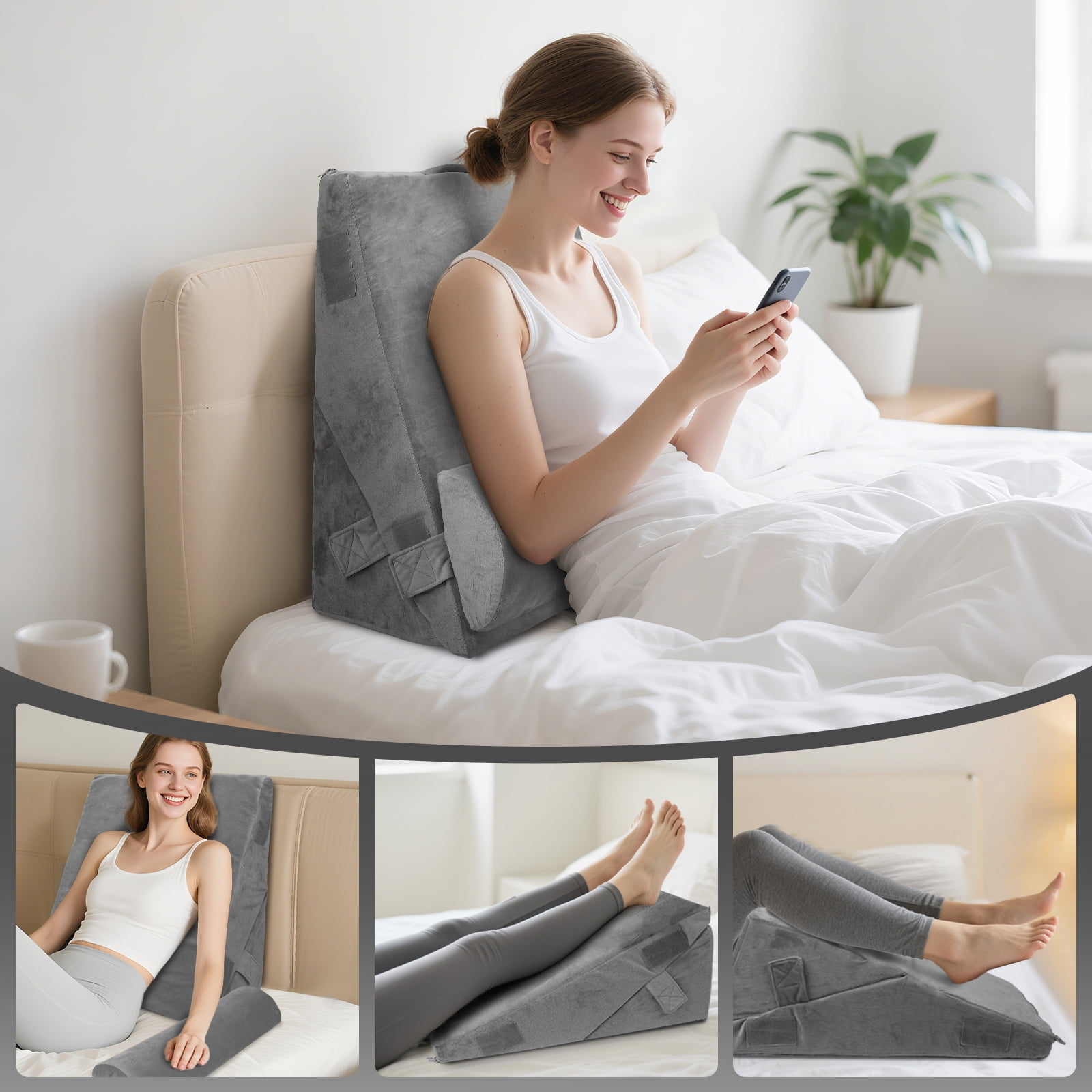 AMTPM Bed Wedge Pillow Set - 3PC 25D Memory Foam, 12 Adjustable Modes for Post-Op Recovery, Neck/Back/Leg Pain & Acid Reflux Relief, Ergonomic Support for Sleeping/Sitting