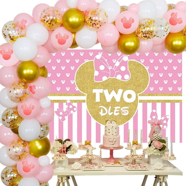 2nd Cartoon Mouse Themed Birthday Party Supplies Oh Twodles Cartoon Mouse  Backdrop Pink Gold Balloon Garland & Arch Kit Girls Second Birthday  Decorations 
