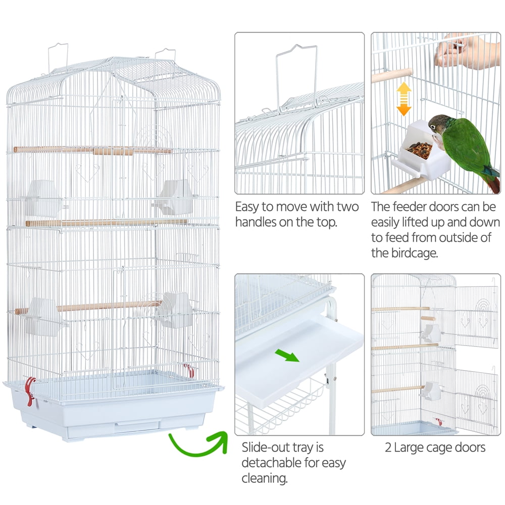 Alden Design 64" Large Rolling Metal Bird Cage with Open Top, White