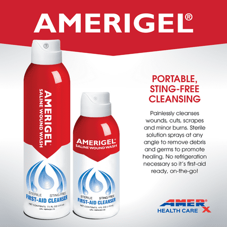 AMERIGEL Saline Wound Wash (7.1 oz.) - First Aid Wound Cleanser | Sting-Free | Sprays at Any Angle | FSA/HSA Eligible