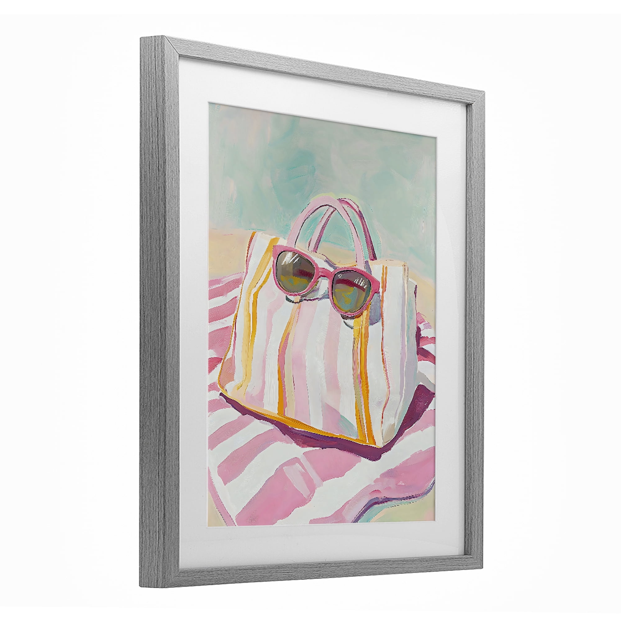 Stupell Industries Beach Bag & Sunglasses Gray Framed Print Under Glass, design by The Prints Vibe