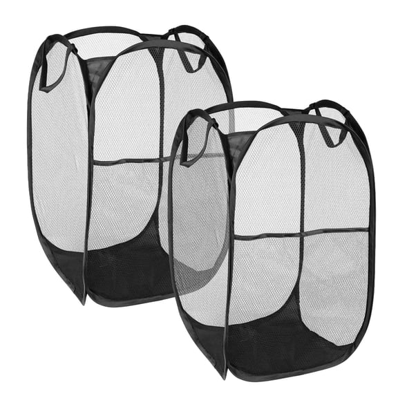 Pop Up Hamper 2-Pack Black Mesh Laundry Basket, 13.8x13.8x21.2 inch, 66L, Collapsible