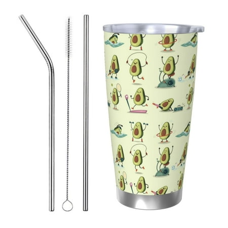 

Bingfone Avocado for Exercise for 20 Oz Stainless Steel Travel Mug Double Wall Water Coffee Cup for Home Office Outdoor Works Great for Ice Drinks and Hot Beverage-Straw Three-piece Set