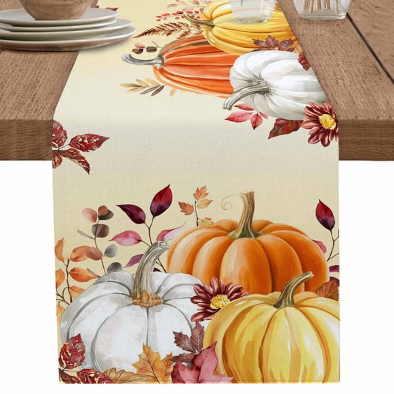 nqOlkjepod Orange Pumpkin Fall Table Runner 108 Inches Long Farmhouse Dress Scarves, Thanksgiving Eucalyptus Leaves Dining Tablerunner for Coffee Table/Kitchen Island/Party Décor, 13" x 108"