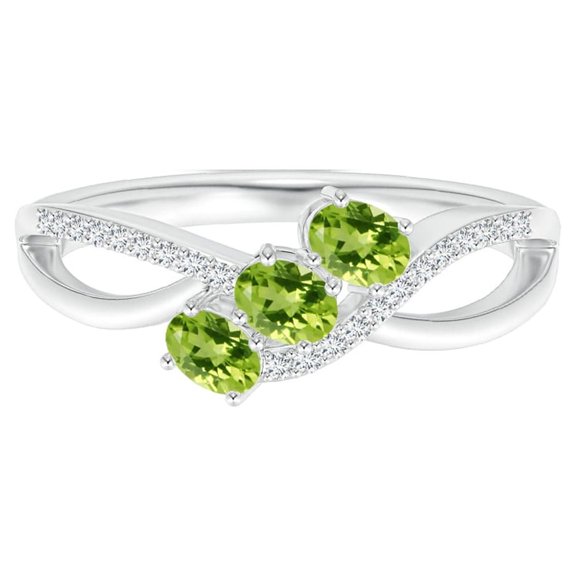 Three Stone 1.75 Ct Peridot Gemstone White Accent 925 Sterling Silver Women Wedding Ring