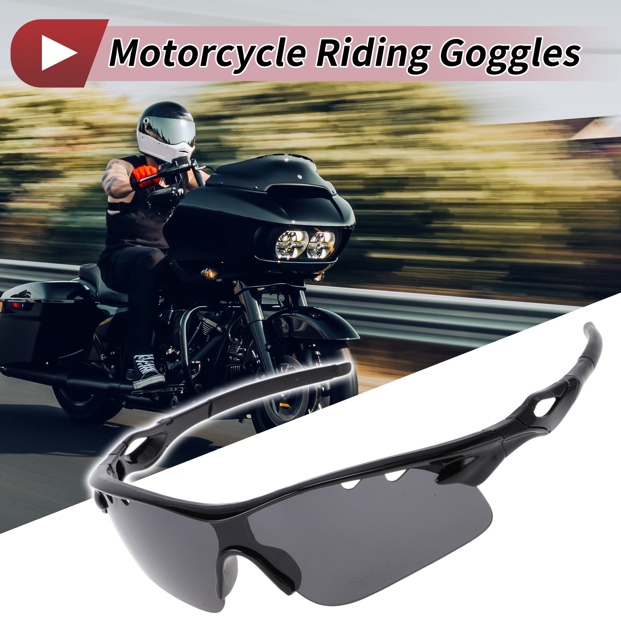 Unique Bargains 1 Set Motorcycle Riding Goggles PC Tri-acetel Cellulose PC Outdoor Sports Sunglasses for Motocross Dirt Bike ATV Dark Gray Lens Bright Black Frame