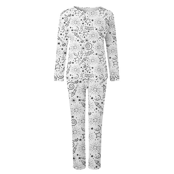 WCJM Daily Home Outfits for Women Printed Long Sleeve Top and Long Trousers for Family Matching Black Long Sleeve Crew Neck Pajama Sets