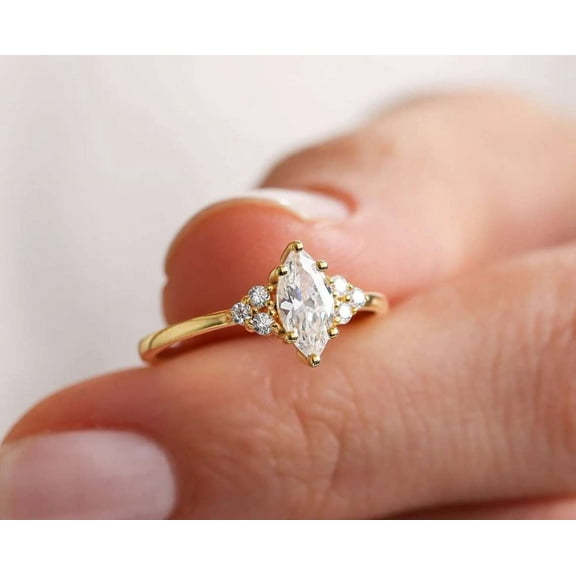 vylahjewellery 14K Yellow Gold Moissanite Diamond Ring Marquise Cut 1.50 CT Handmade Gold Anniversary Ring Gift for Her