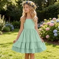 thumbnail image 6 of SGFCWSX Girls Casual Dress Spaghetti Strap Tiered Ruffle Hem Summer Party Beach Dress Green Size 12-13 Years, 6 of 8