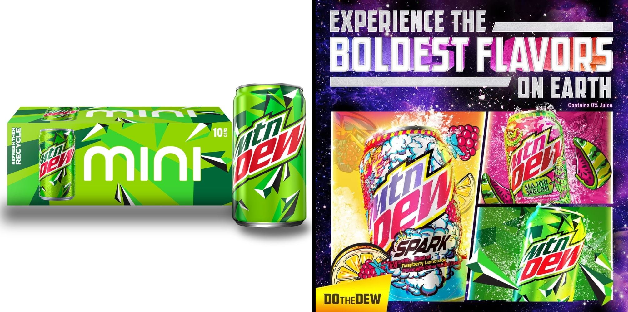 Mountain Dew Soda Mini Cans 7.5 fl oz Pack of 10 & Coke Zero Sugar Cola Soda 12 fl oz 12 Pack