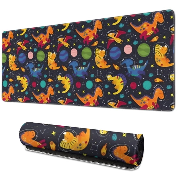 Long Mouse Pads for Desk,Colorful Dinosaurs Astronauts Planets Desk Mats on Top Of Desks, Desk Mouse Pad Extra Large with 3mm Non-Slip Base and Stitched Edge for Gaming,Work,Home 31.5"x11.8"