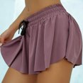 thumbnail image 3 of Pantalones cortos de yoga con cordón en la cintura, dobladillo con volantes, secado rápido, 2 en 1, pantalones cortos atléticos de doble capa para mujer, para entrenamiento físico, correr, morado, XXL, 3 of 5