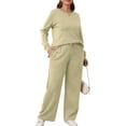 thumbnail image 3 of Women'S 2 Piece Lounge Sets Side Slit Outfits Wide Leg Tracksuit Comfy Loungewear Fashion Sweatsuit Khaki XXXL, 3 of 9