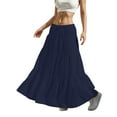 thumbnail image 7 of Womens Ruffle Maxi Skirts: Elastic Pleated Long Skirt-Summer Casual Boho Flowy Skirts with Drawstring Navy S, 7 of 7