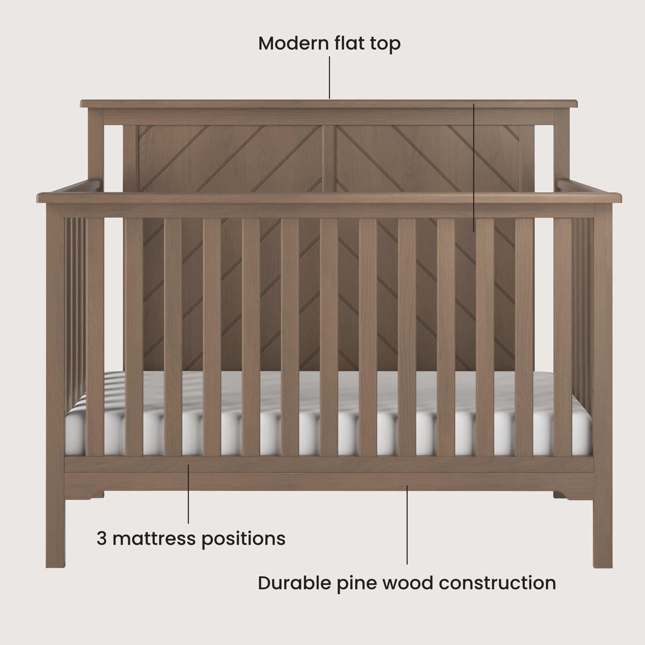 Child Craft Hampton Flat Top Crib and Changing Table Nursery Set, 4-in-1 Convertible, Dusty Heather, 2-Piece