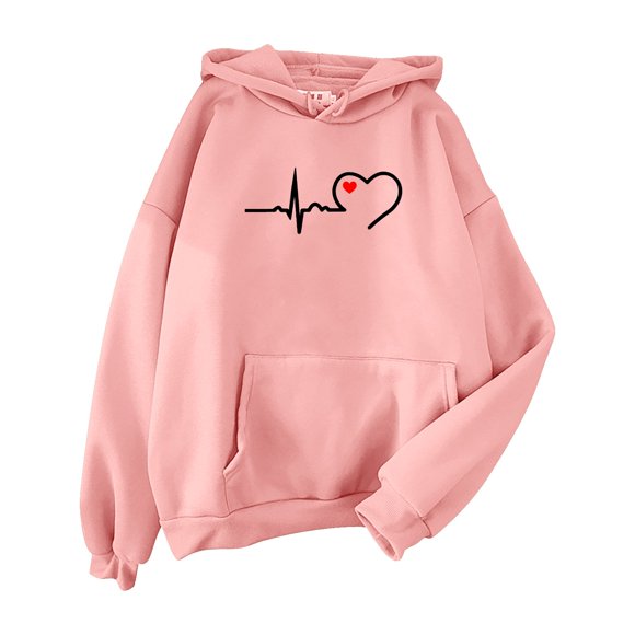 Clearance!Bpxiofoy Graphic Hoodies Valentines Day Outfit Women Valentines Day Hoodies for Women Fashion Sweatshirt with Hood Casual Pullover Cute Hoodies,Rose Gold L