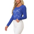 thumbnail image 4 of INSPIRAR CHIC Blusas de Manga Larga Abullonada Semi Transparente de Encaje Floral para Mujeres S Azul Real, 4 of 6