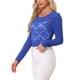 thumbnail image 4 of INSPIRAR CHIC Blusas de Manga Larga Abullonada Semi Transparente de Encaje Floral para Mujeres M Azul Real, 4 of 6