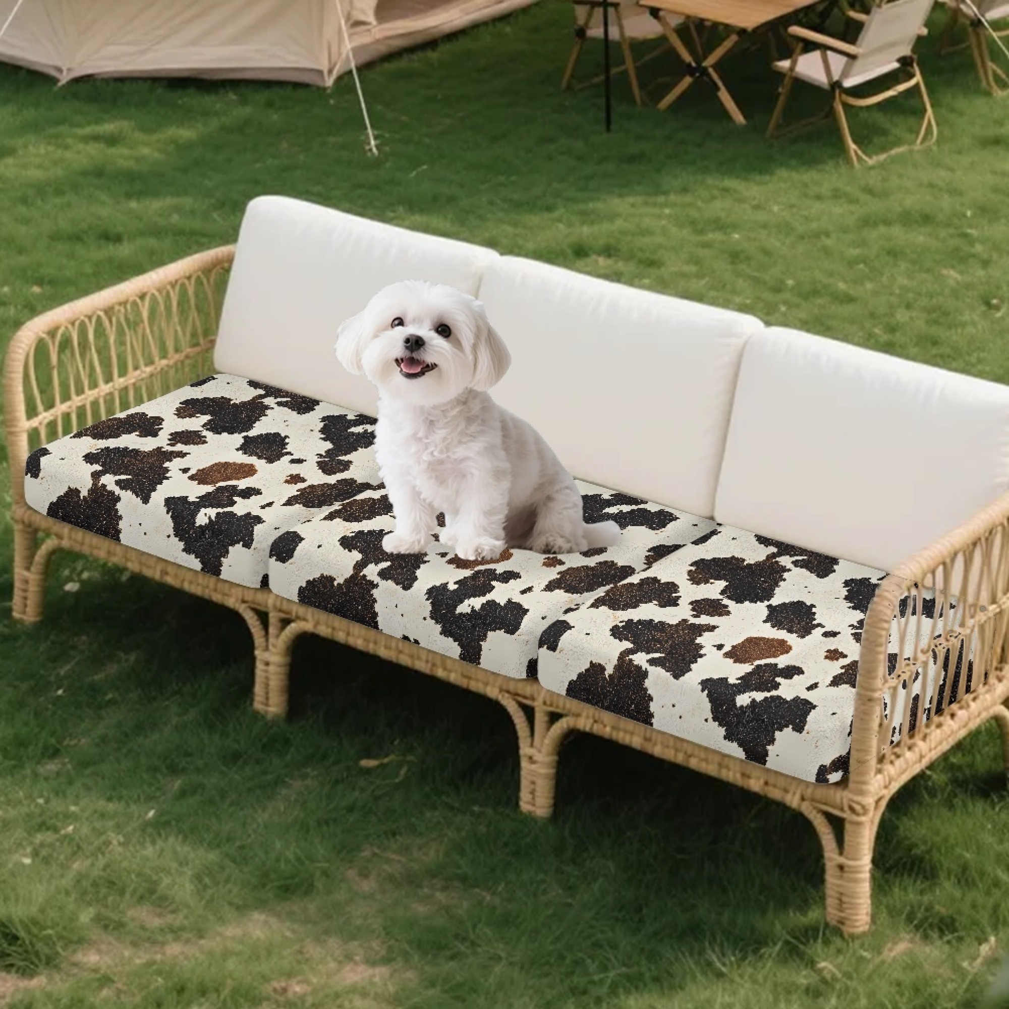 TSOVTHRID 3 Piece Couch Cushion Covers, Brown Beige Cow Pattern Stretch Sofa Seat Slipcovers for Pets, Furniture Protector for Armchair Loveseat Sofa with Elastic Band, 24x24 Inch