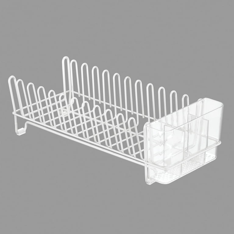 mDesign Steel Compact Modern Dish Drying Rack with Cutlery Tray