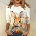 thumbnail image 2 of Women's Casual Easter Print O-Neck Loose 3/4 Sleeve Cropped T-Shirt Top White M, 2 of 4