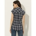 thumbnail image 4 of DARING DIVA Women's Summer Plaid Short Sleeves Button Down Shirts M Navy Blue, 4 of 6