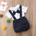 thumbnail image 6 of Douhoow Baby Boys 2PCS Clothes Set Bow Folded Collar Short Sleeve Button Romper Suspender Shorts, 6 of 8