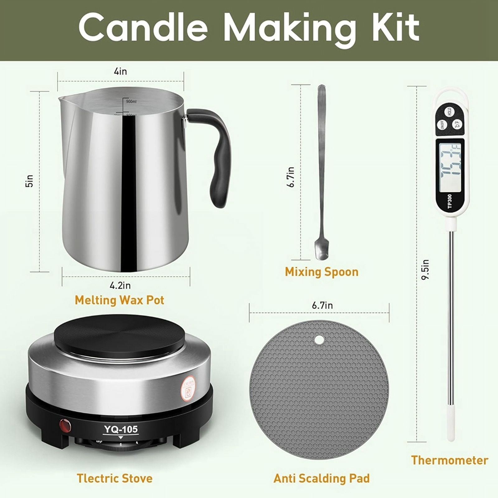 Candle Making Kit with Hot Plate, Candle Making Supplies with Wax Melting Pot, Stirring Spoon, Anti-Scalding Pad,US Plug