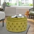 thumbnail image 3 of Homebeez Round Storage Ottoman Button Tufted Footrest Stool Coffee Table Children Sofa Stool,Yellow, 3 of 8