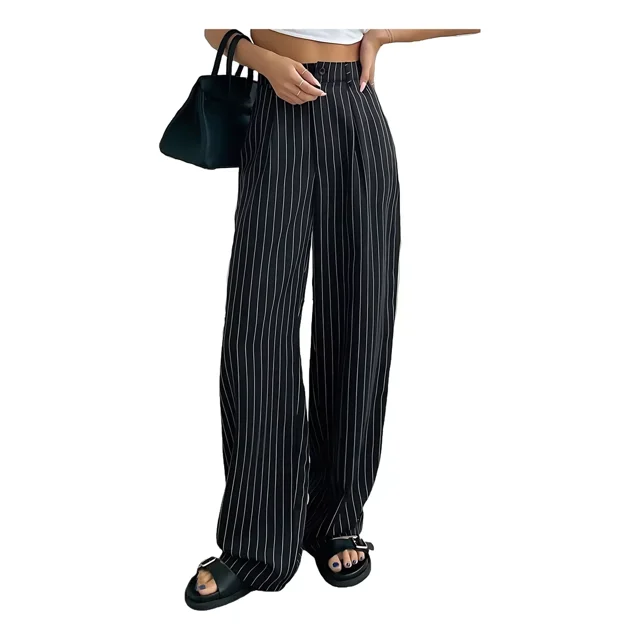 Pantalones De Ligero Casual Rayas Pierna Amplia Para Mujer